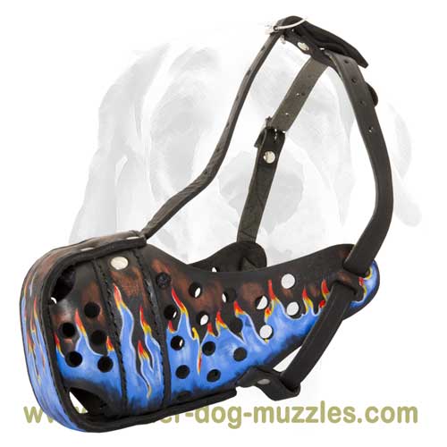 Blue flaming trendy leather dog muzzle