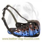 Hand Painted Leather Dog Muzzle - blue flame!