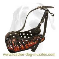 Hand painted leather Muzzle for attack/agitation - FLAMES