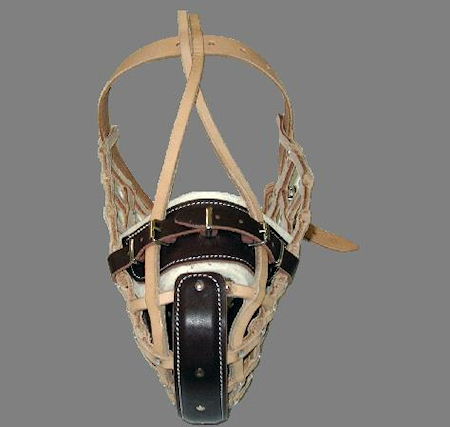 dog training muzzle - wire basket leather dog muzzle